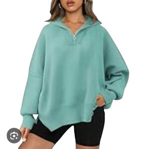 LILLUSORY Womens Sweater Teal Green 1/4 Zipper Knit Longsleeve Pullover Sz L NWT